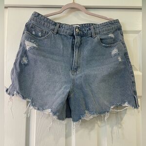 SIMPLE SOCIETY High Waist Blue Distressed Jean Shorts 13/31